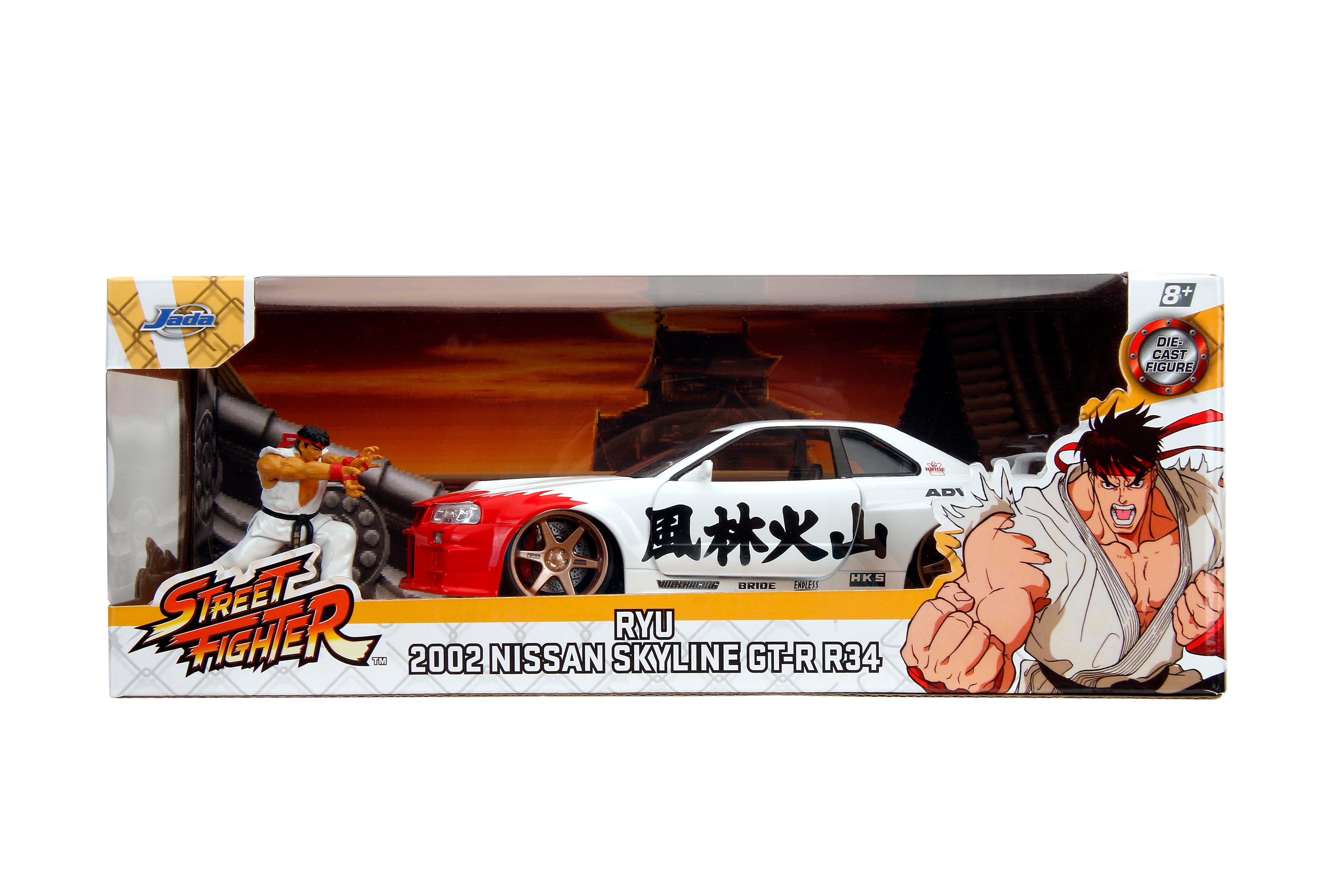 Jada Toys - Street Fighter 2002 Nissan Skyline GTR w/ Ryu Figure - 1:24 Scale Die-Cast